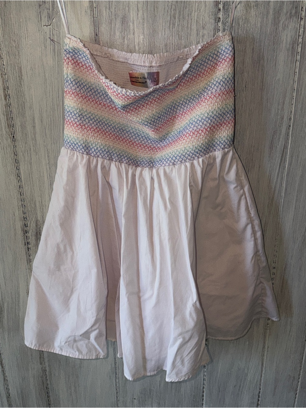 Abercrombie & Fitch White Sundress with Pastel Rainbow Smocked Top NWOT